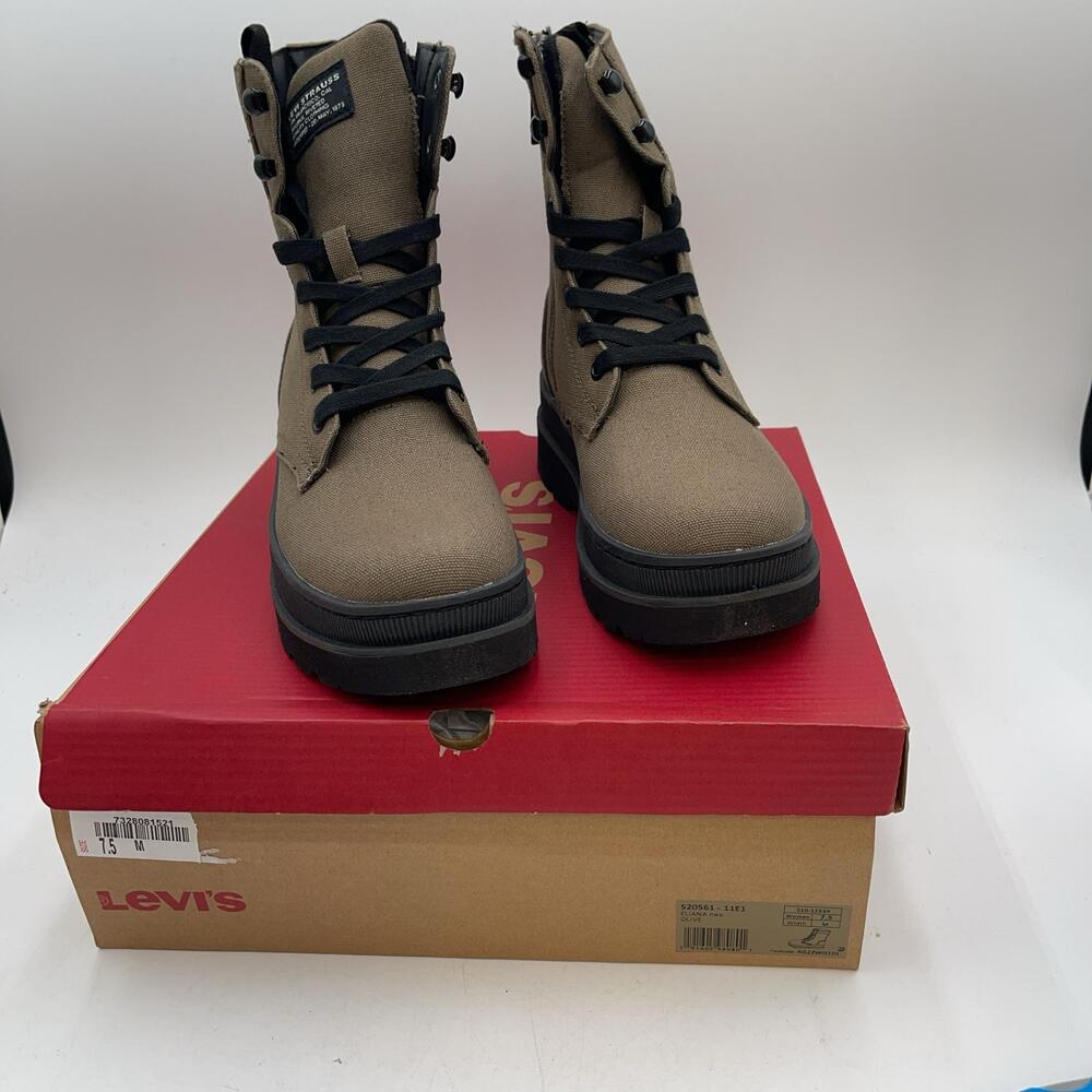 Levi's Combat Boots Mens Brown Canvas Ankle Casual Winter Lace Up Size 7.5